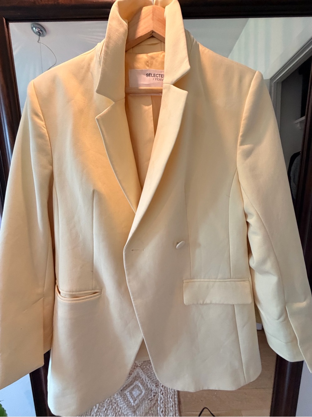 Selected Femme Cream Yellow Double-Breasted Blazer